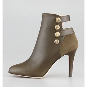 Jimmy Choo Trooper Button Strap Ankle Olive Green Bootie Sz 40 GS